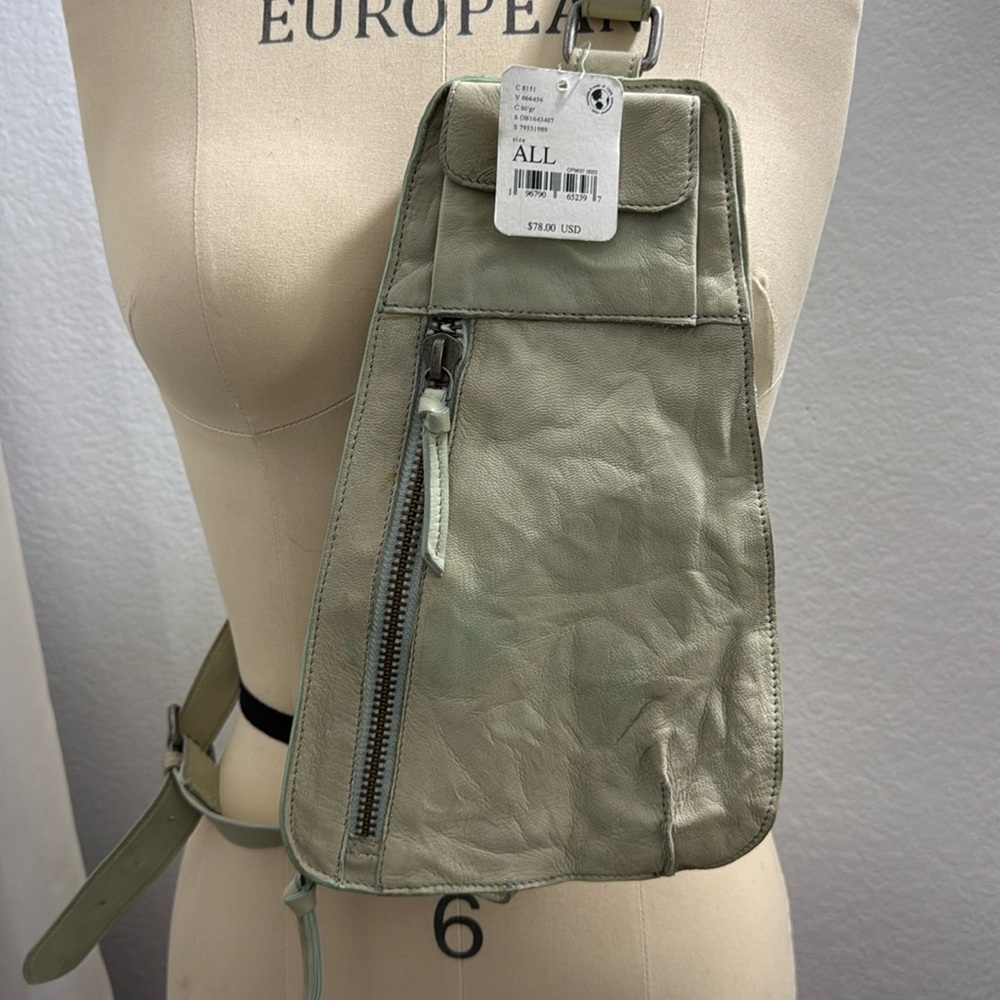 New Free People Collection Jagger Leather Crossbody Sling Bag | Soft Light Green